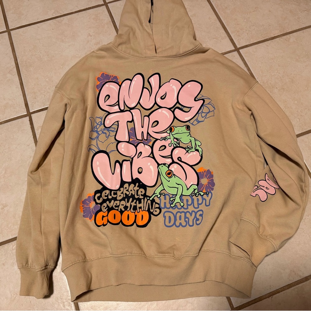 H&M Beige Hoodie with Graphic Design